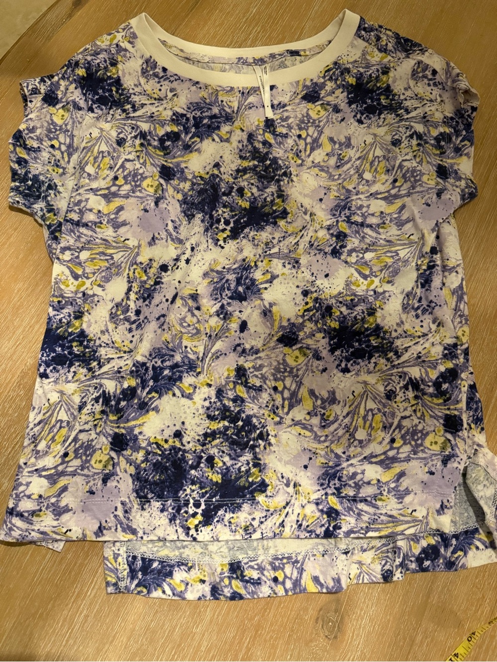 Anthropologie Lavender, Navy & Yellow Abstract Short-Sleeve Tee